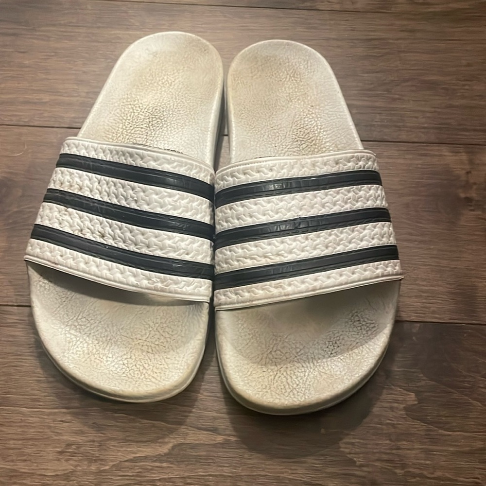Addidas White and blue slides